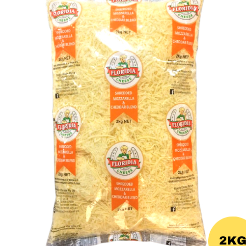Floridia Premium Mozzarella Cheese Block Shredded 2Kg FROZEN HALAL Arla