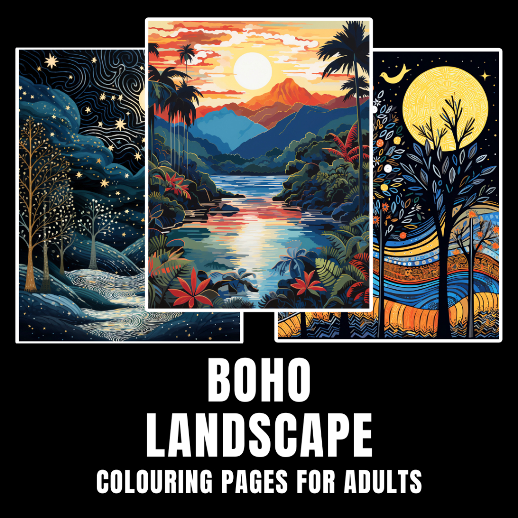 Printable Boho Landscape Colouring Pages for Adults [PNG] | 160 Pages ...