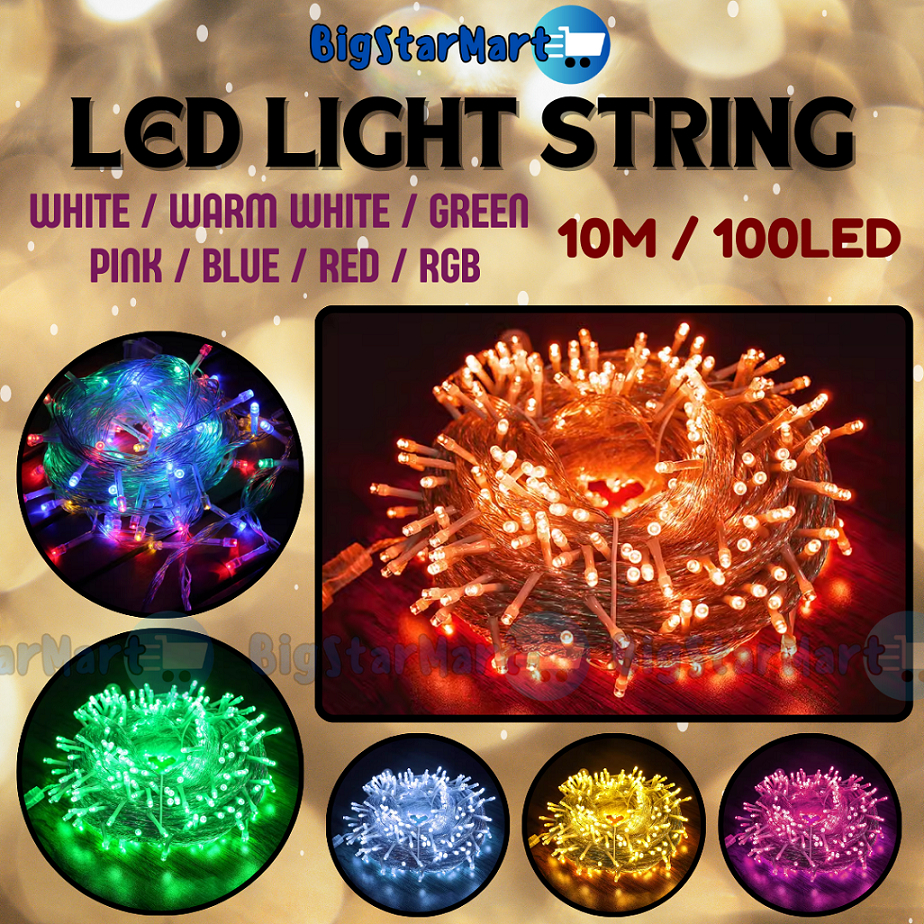 100LED 10M LED Lampu Raya String Fairy Light Christmas Party Wedding ...