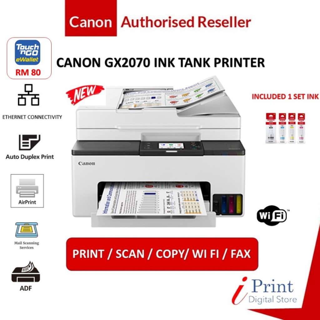 Canon MAXIFY Wireless GX2070 Printer - Print Scan Copy Fax WiFi - GI-75 ...