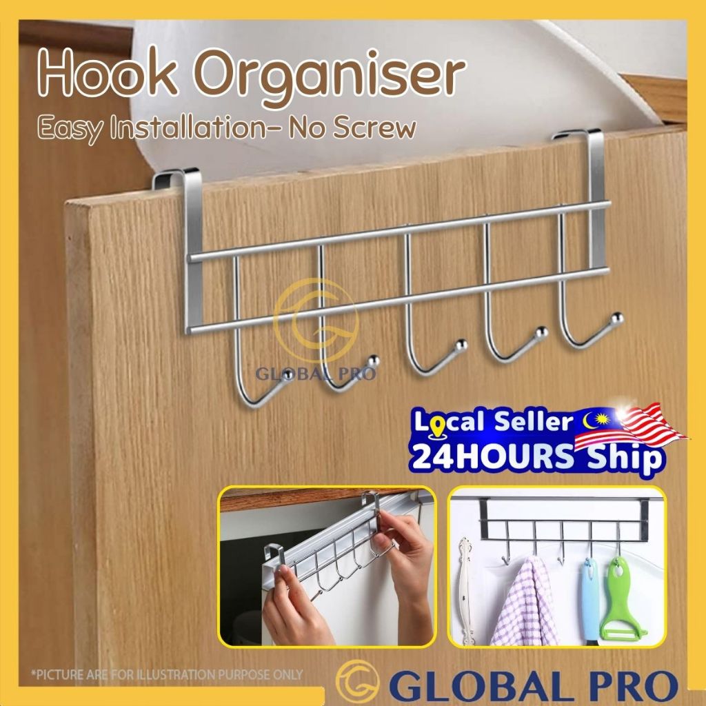 1PC OVERTHEDOOR HOOK Stainless Steel 5 Hook Back Door Hook