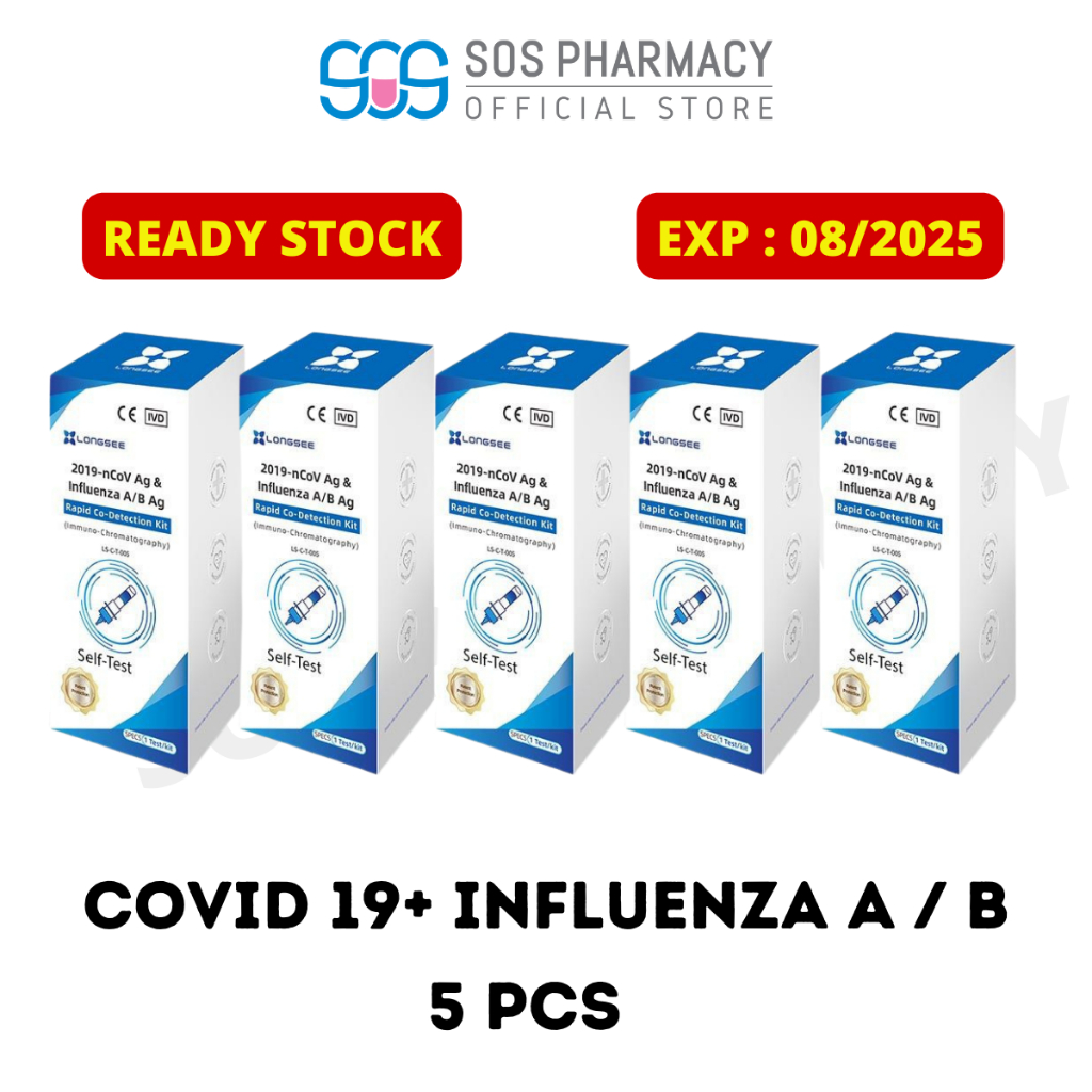 [READY STOCK] LONGSEE TEST KIT 3in1 Covid 19 & Influenza A&B Test Kit 5