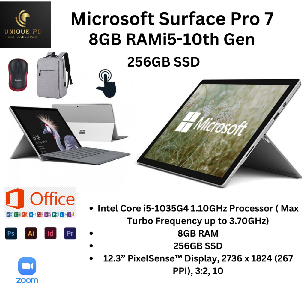 Microsoft Surface Pro 7 – 12.3 inch Touch-Screen – Intel Core i5- 8GB RAM - 256GB SSD