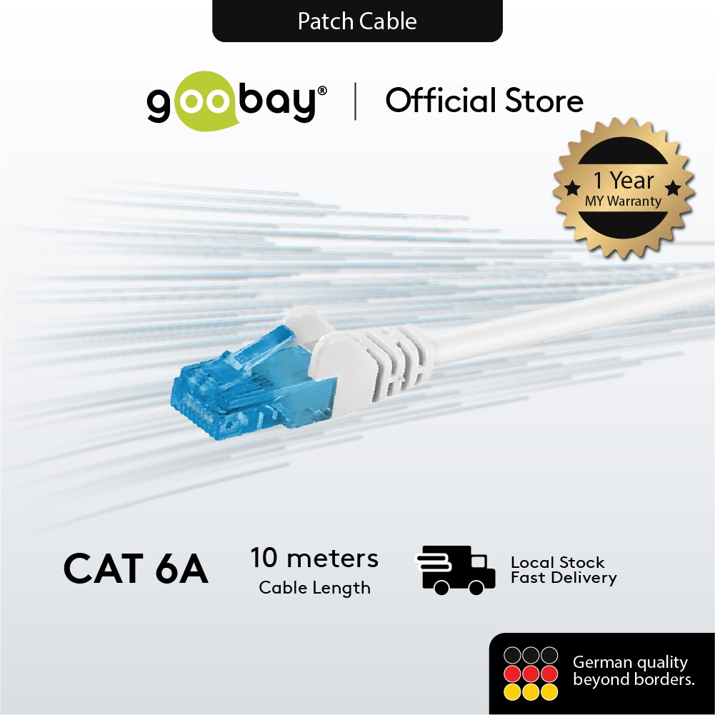 Goobay CAT 6A Patch Cable, LAN Cable U/UTP White (20M, 30M, 50M