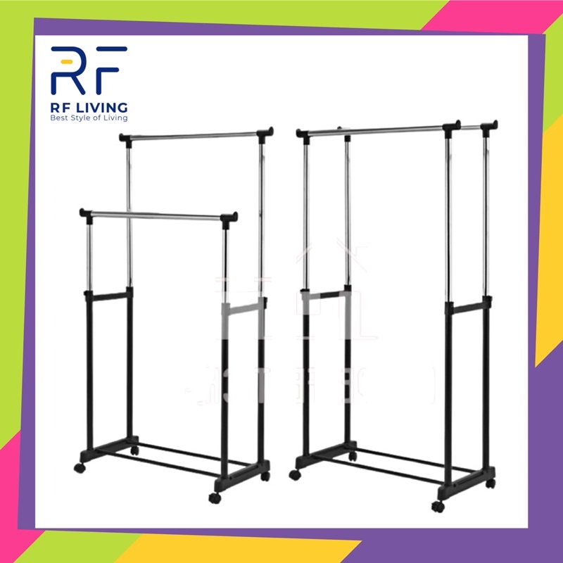 RF Living Adjustable Single / Double Garment Cloth Hanger and Shoe Rack ...