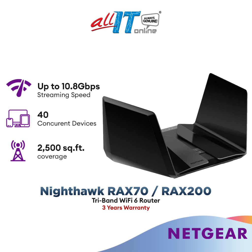 Netgear Nighthawk RAX70 AX6600 TriBand AX8 8Stream WiFi 6 Router