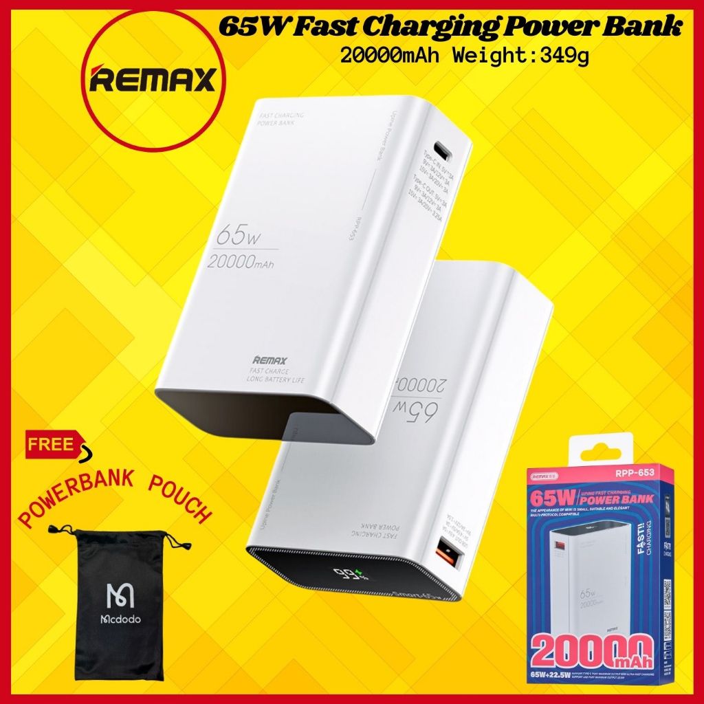 【1YrWarranty】Remax RPP-653 20000mAh 65W PowerBank Car Battery Charger ...