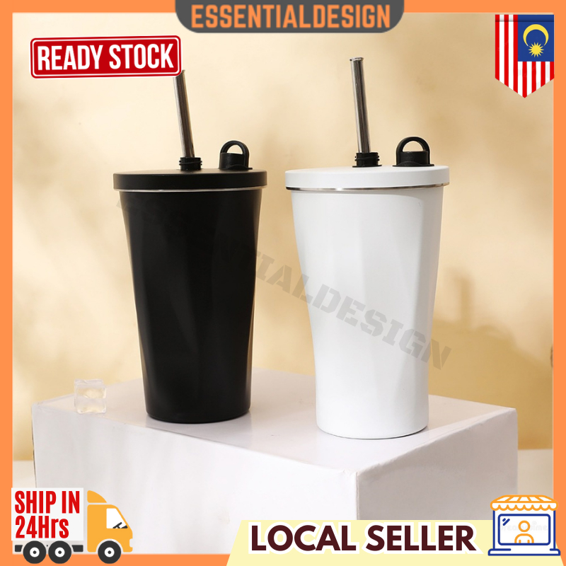 600ml Thermos Cup Stainless Steel Vacuum Coffee Tumbler With Straw Mug ...