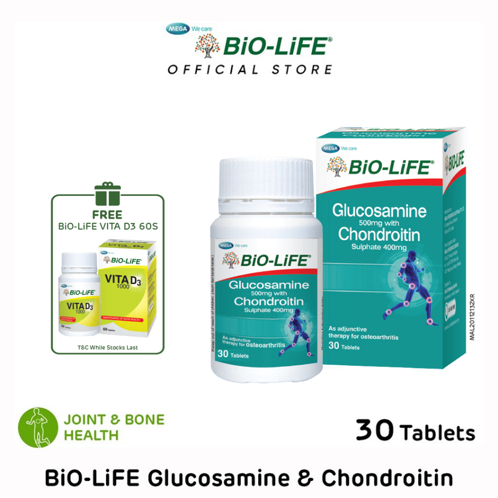 BiOLiFE GLUCOSAMINE 500MG WITH CHONDROITIN SULPHATE 400MG 30s (Expiry
