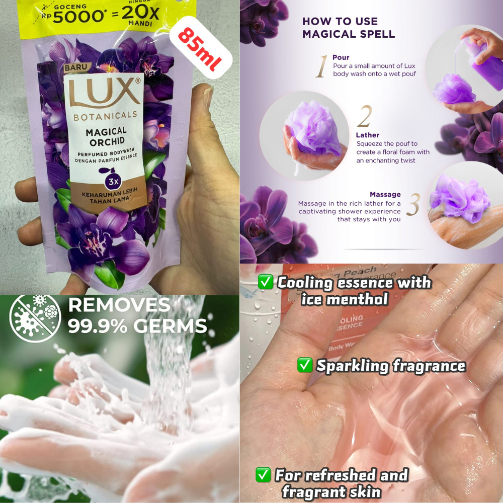 LUX BODY WASH SABUN MANDI 1 POUCH*85ML TRAVEL PACK ASLI INDONESIA HALAL