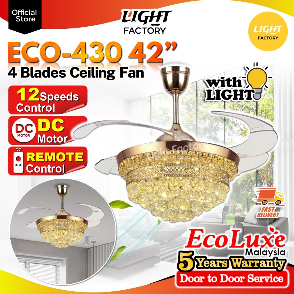 ECOLUXE Premium Crystal Chandelier Ceiling Fan ECO430 42" 3 Colour LED