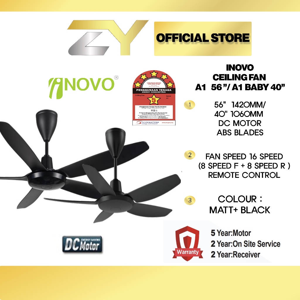 Inovo A1 / A1 Baby 56"/40" Ceiling Fan DC Motor Remote Control Kipas