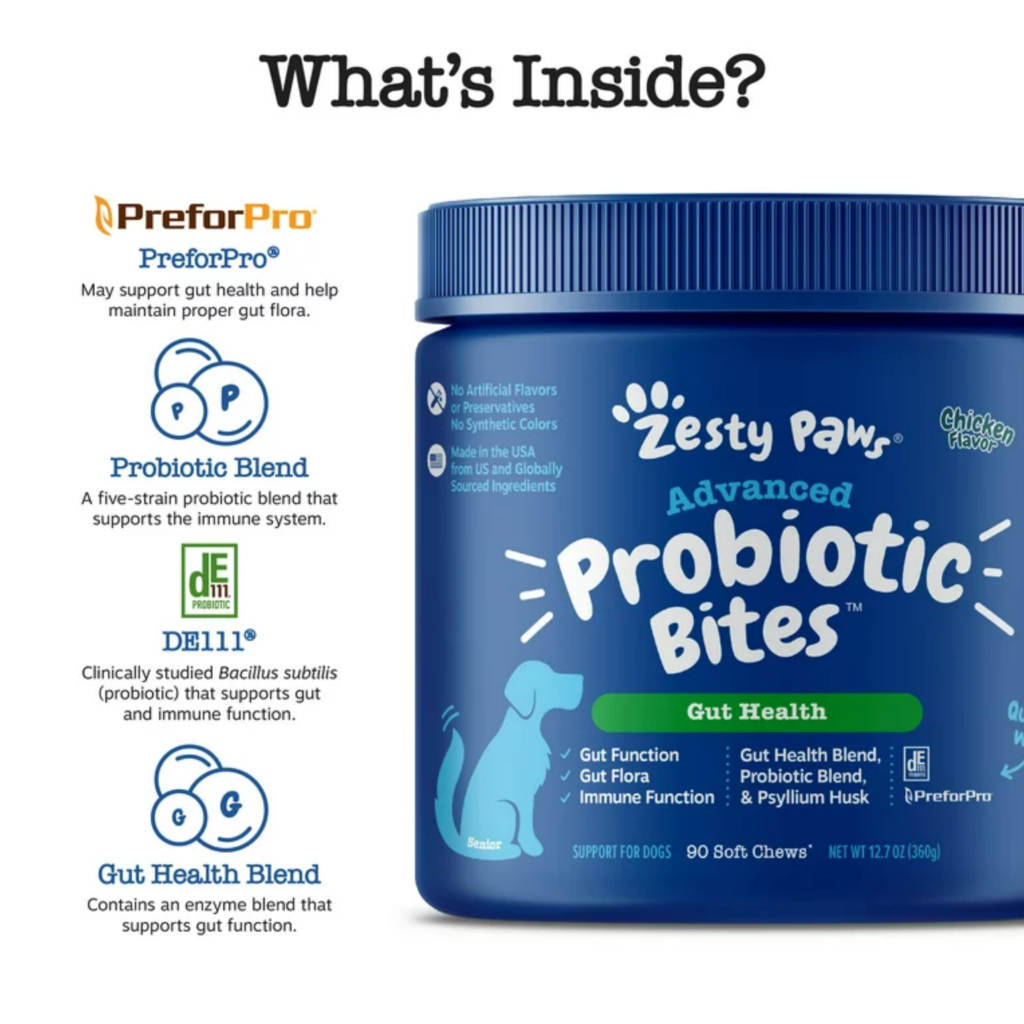 Ready Stocks Zesty Paws, Advanced Probiotic Bites for Dogs, Gut Health