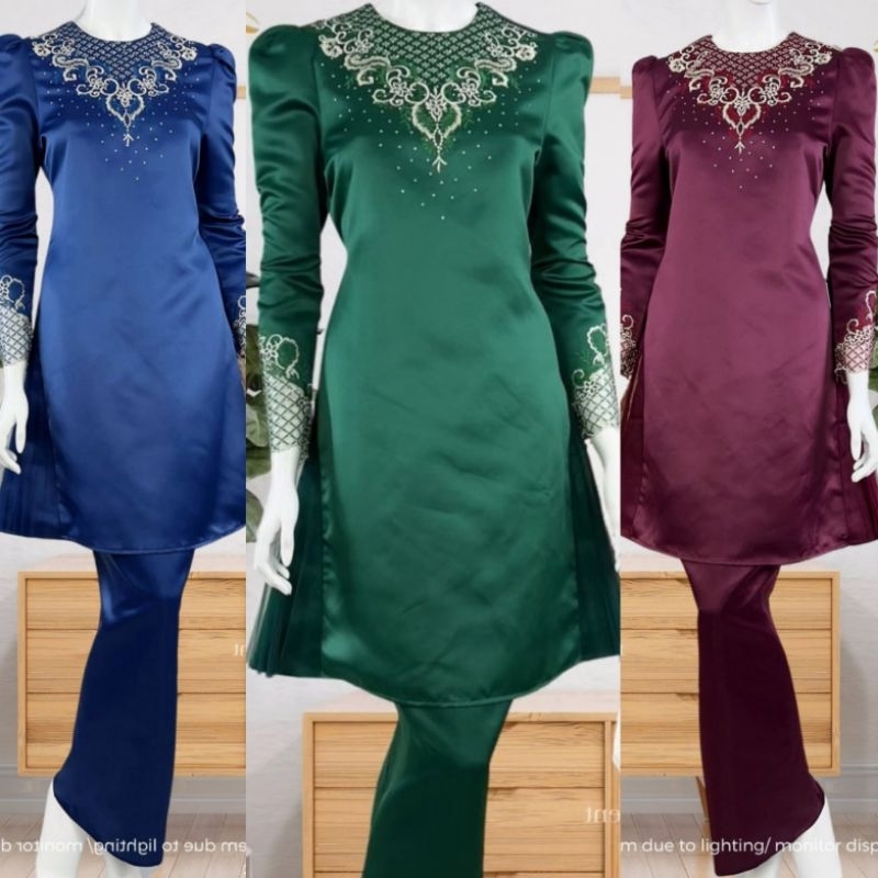 Kurung modern Lydea Kurung champagne duchess satin sulam Baju raya 2025 nikah bride Shopee