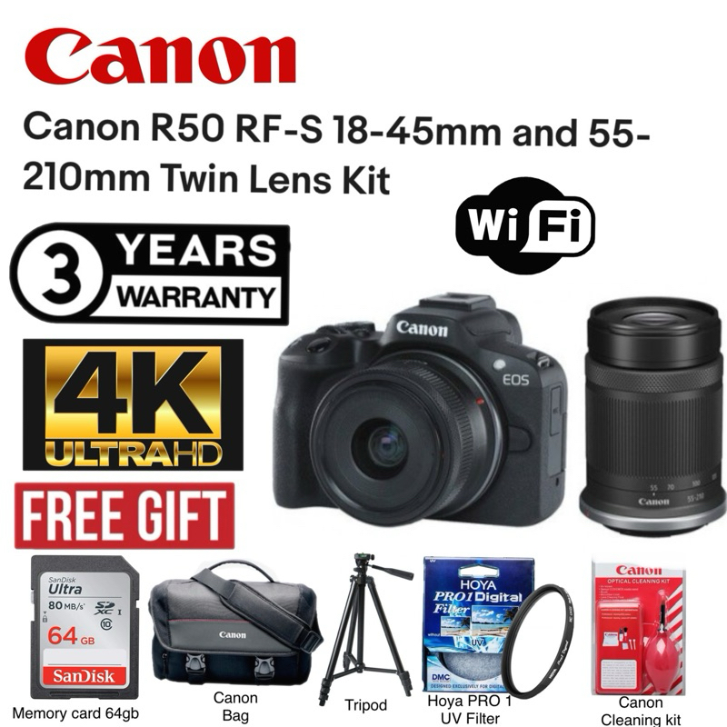 CANON EOS R50 15-45mm + 55-210mm Twin Lens kit (3 YEARS WARRANTY ...