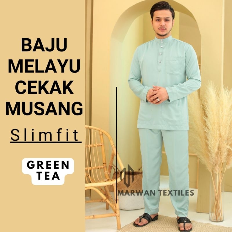 Baju Melayu Slim Fit >> GREEN TEA Cekak Musang (Size Baby 4XL