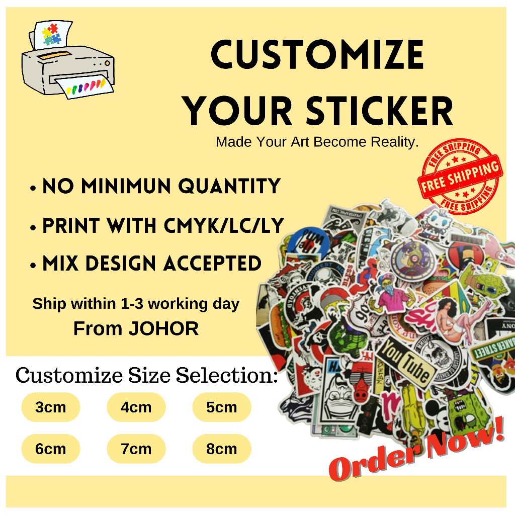 [Ship from Johor] Sticker customize printing DIY 3~8cm High quality and ...