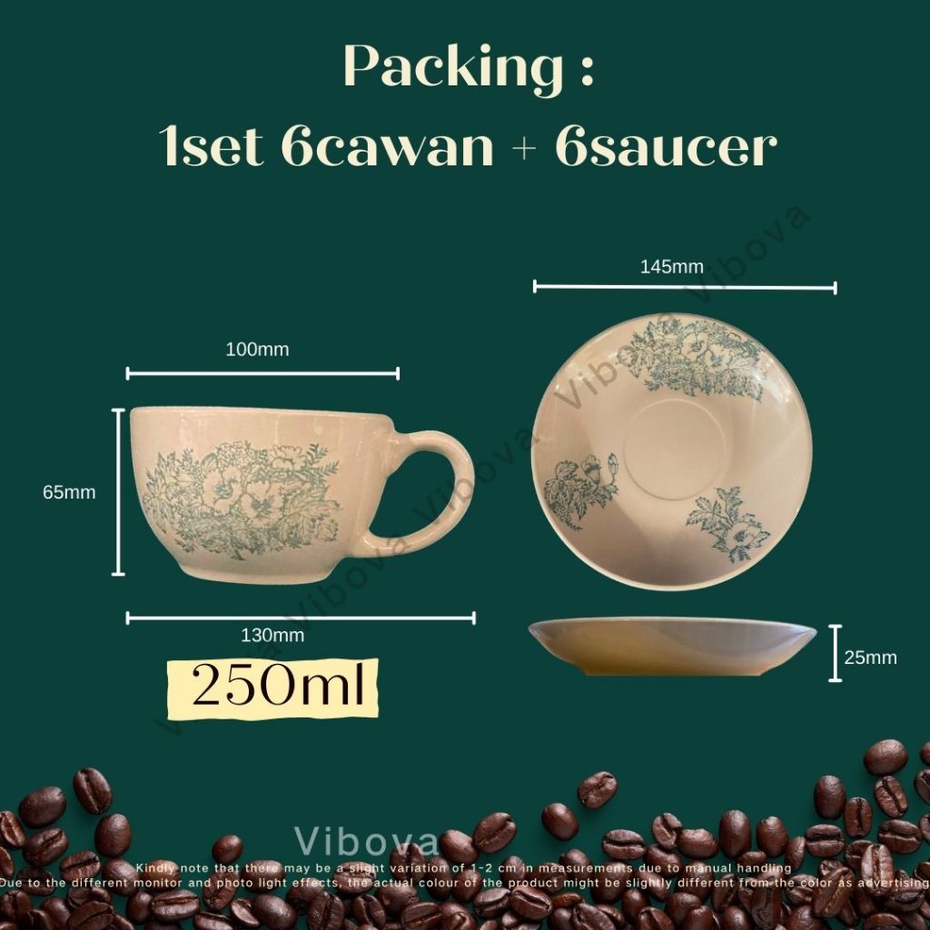 ASOGA Kopitiam Hainan Coffee Cup & Saucer Cawan &Piring Tebal Bunga ...