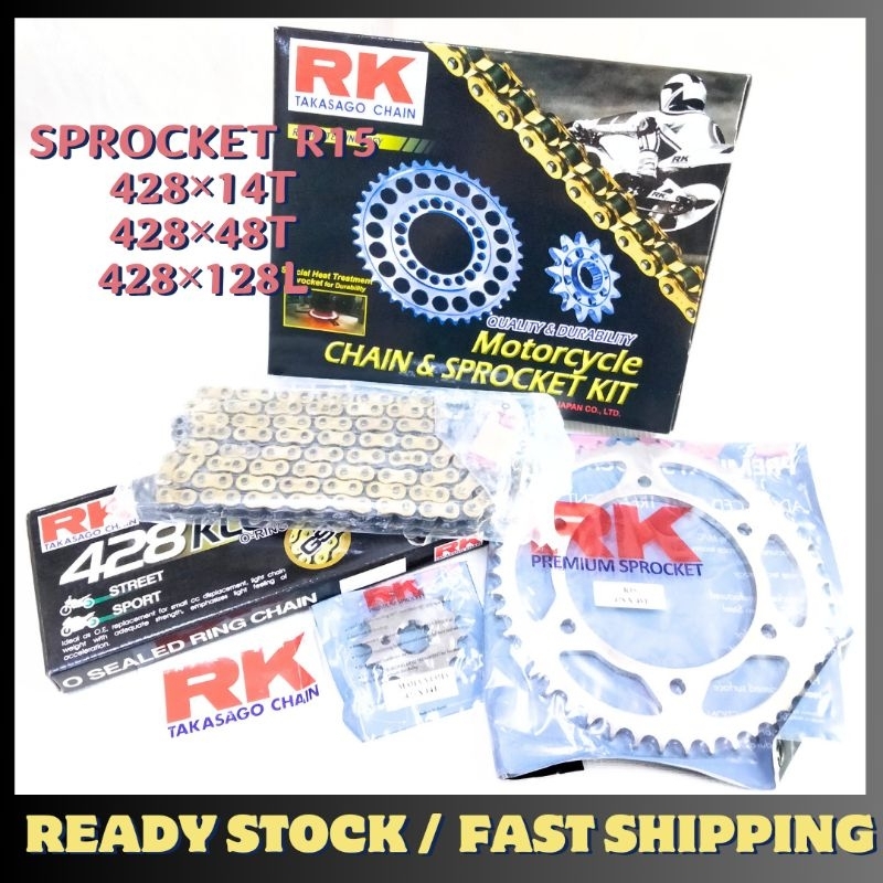 YAMAHA R15 R150 RK MOTORCYCLE STEEL CHAIN AND SPROCKET SET 428×128L ...