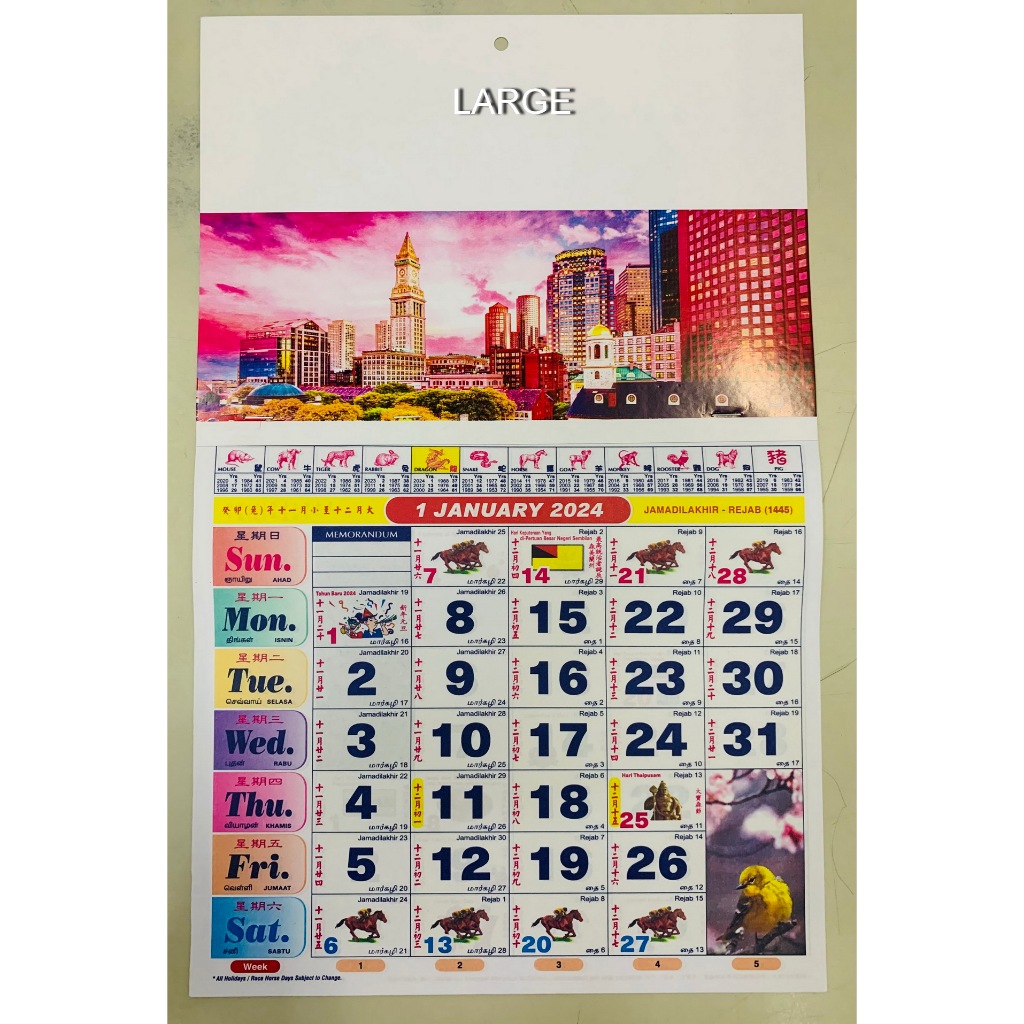 2024 LARGE HORSE CALENDAR 大跑马日历 KALENDAR KUDA BESAR 2024(cuti sekolah