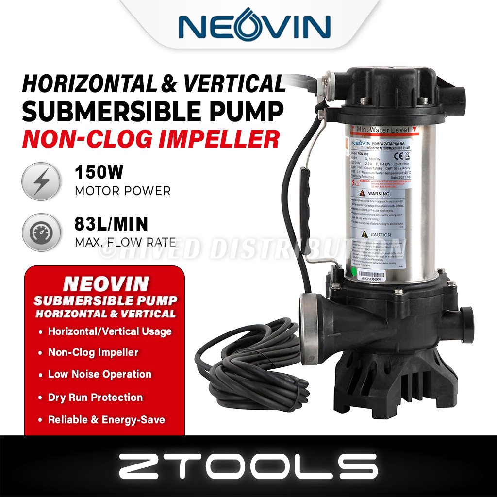NEOVIN Horizontal & Vertical Submersible Pump 0.2HP Pam Kolam Ikan Wastewater Drainage Fish