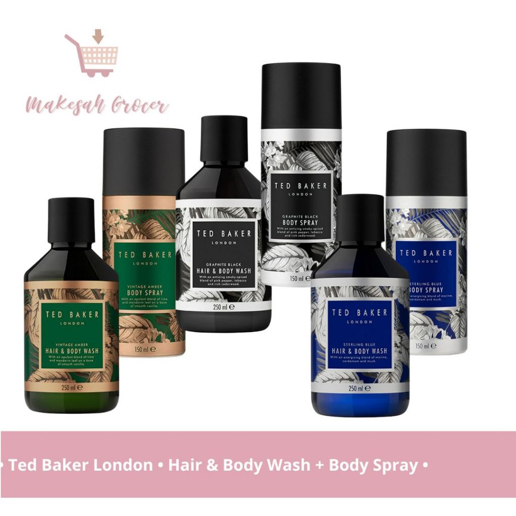 Ted Baker Hair & Body Wash/Body Spray Graphite Black/Vintage Amber