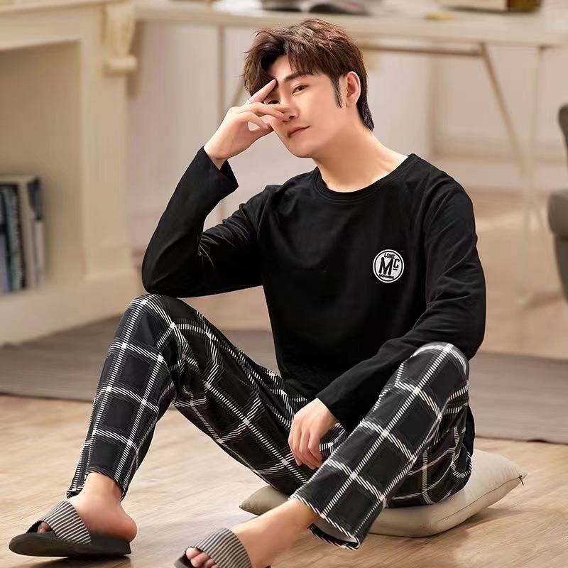 Pyjama Homme Manches Longues Doaraha – 100% Coton Doux + Élégant Carreaux & Rayures – Confort Absolu