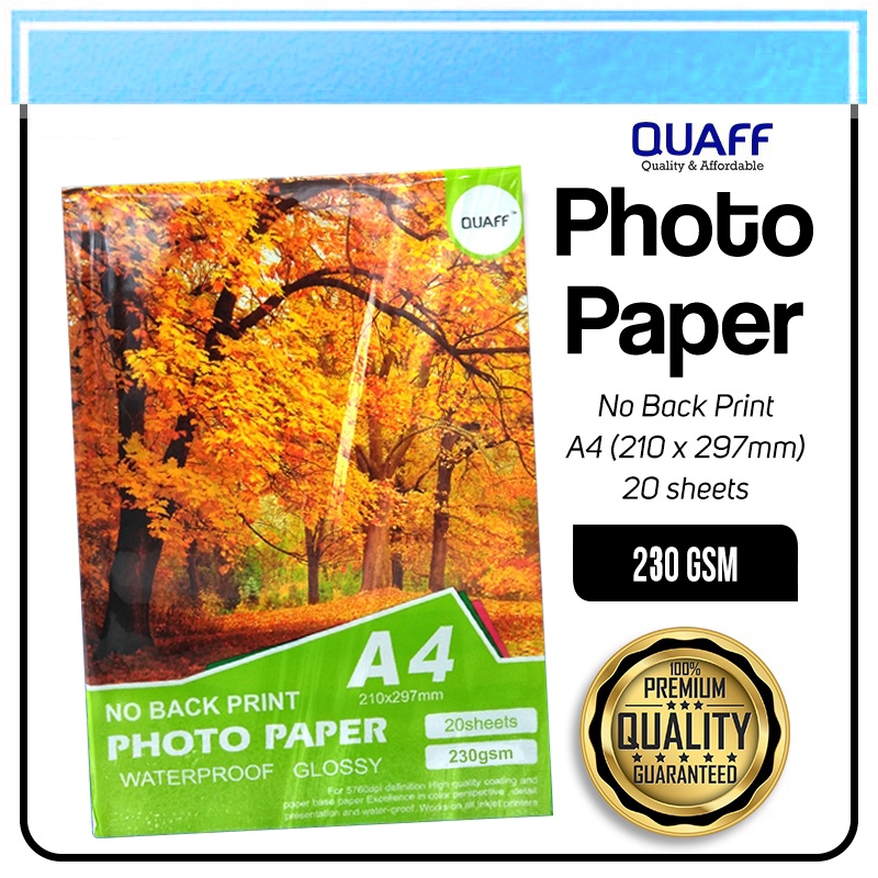 QUAFF 3R 4R 5R A4 Size 230GSM Print Photo Paper Glossy Inkjet Photo ...