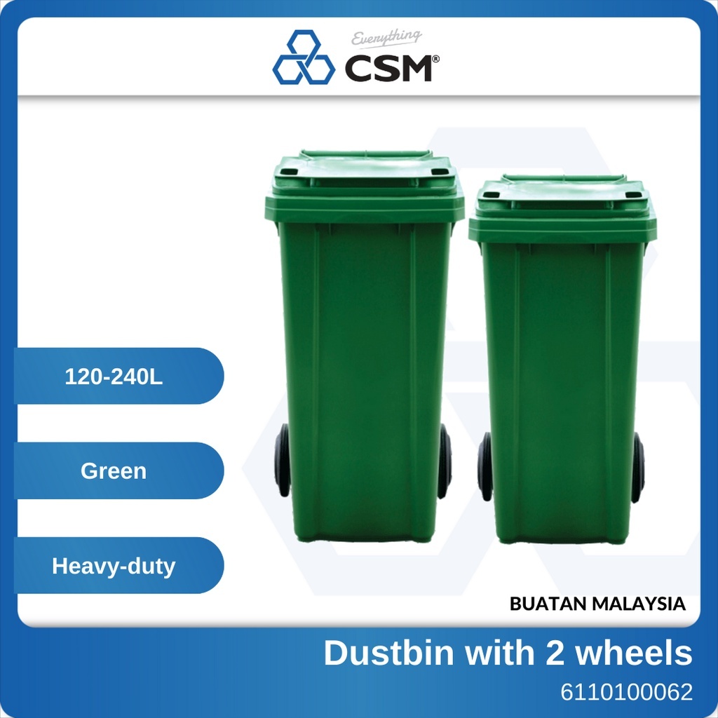 CSM Green Garbage Bin Mobile Dustbin 2 Wheels 4 Wheels 120L 240L Tong ...