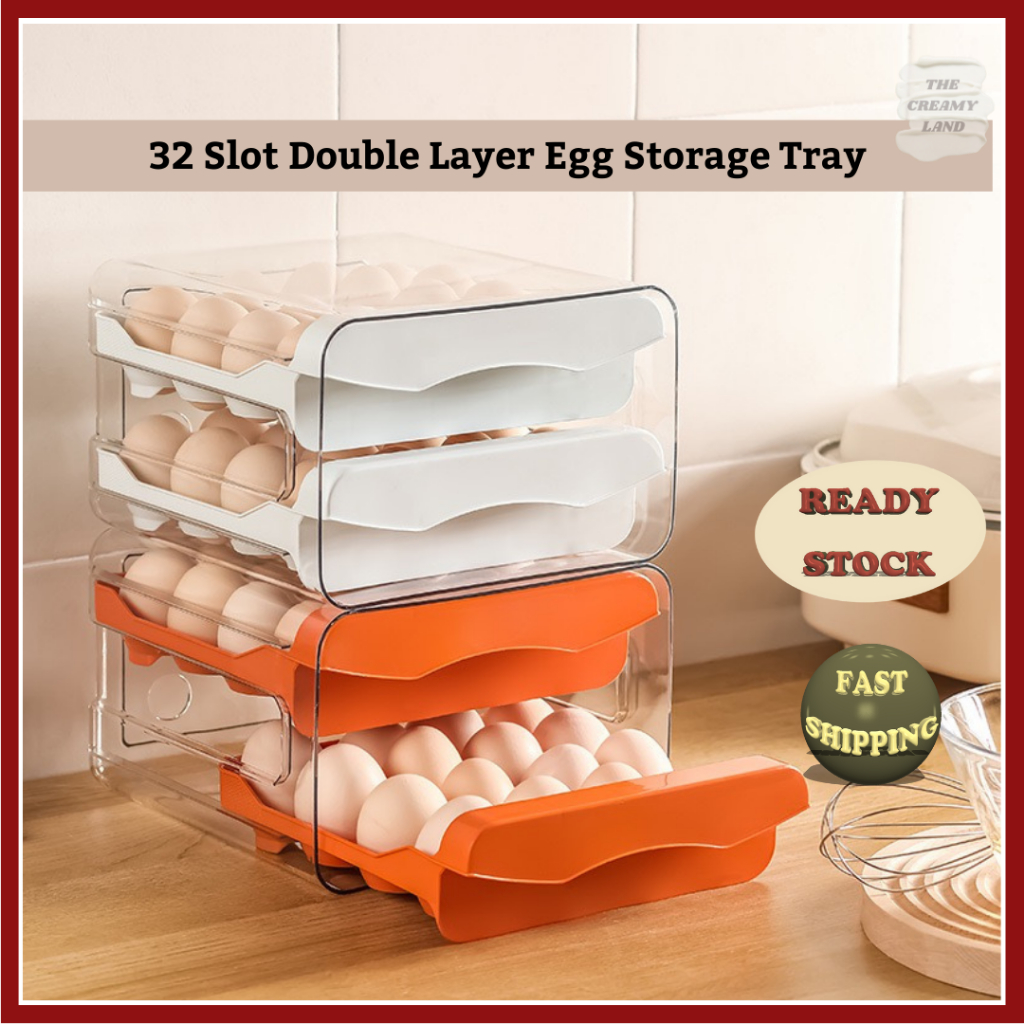 32 Slots Double Layer Drawer Egg Container Egg Tray Storage Stackable 