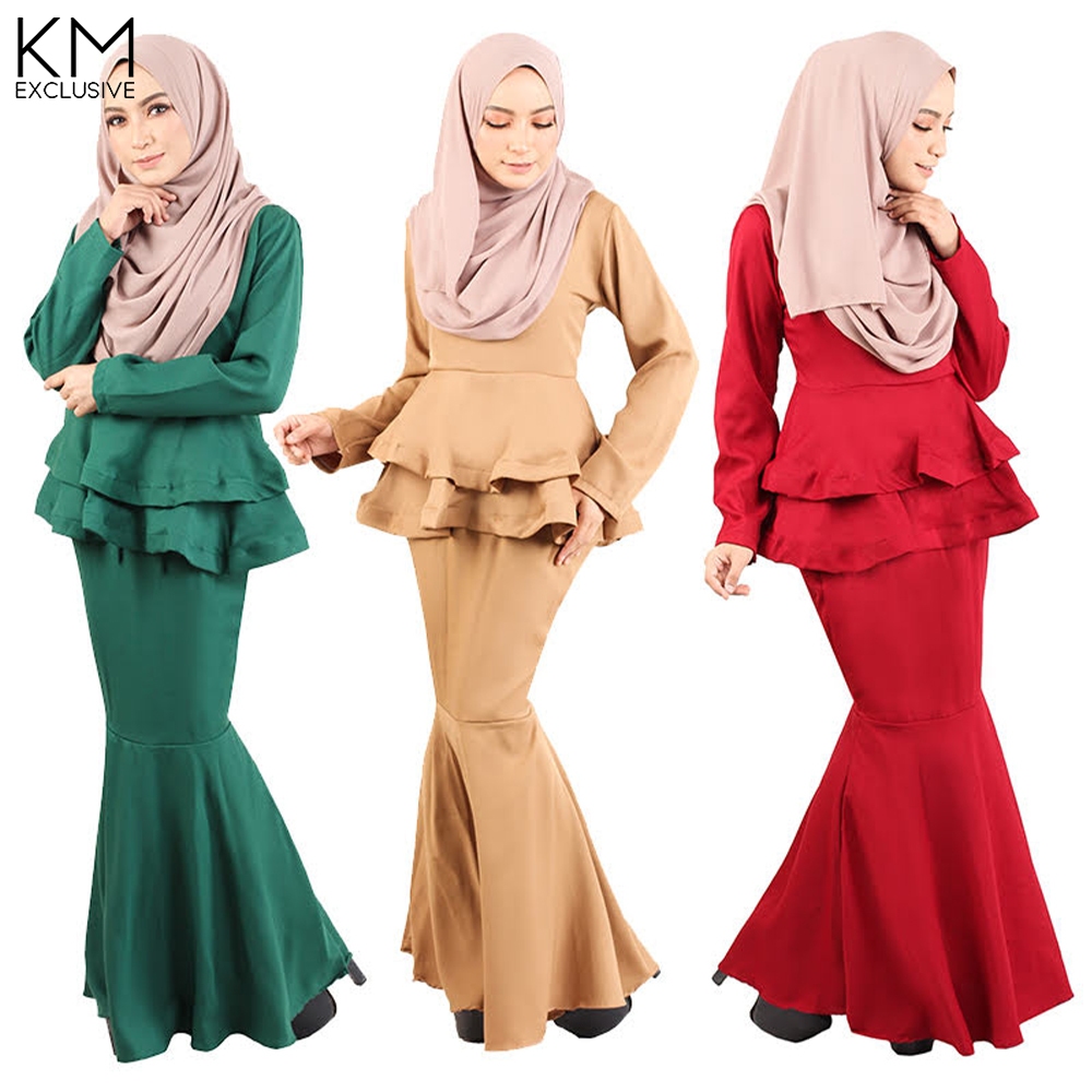 Solid Peplum Baju Kurung Muslimah Set Wear Women Traditional M792 Shopee Malaysia 1941