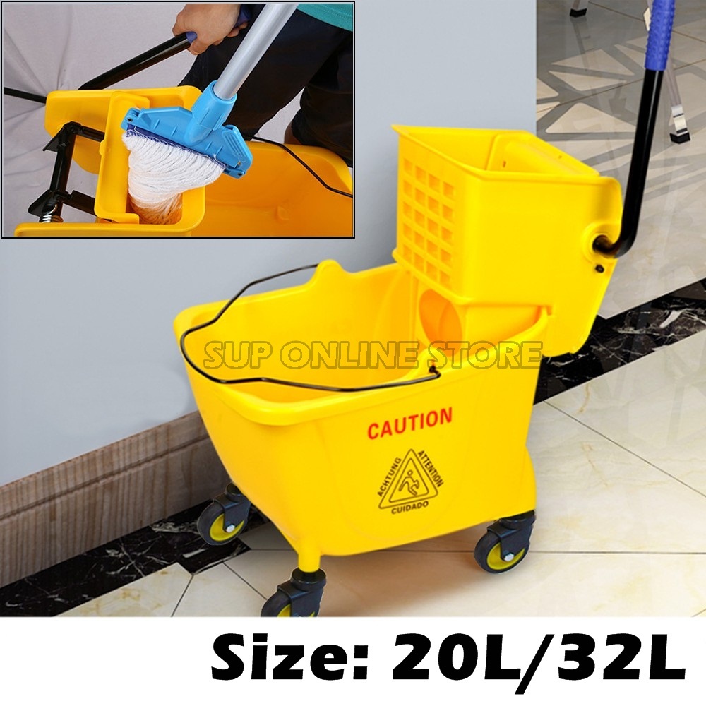 Heavy Duty Commercial Mop Bucket with Wringer / Industrial Yellow