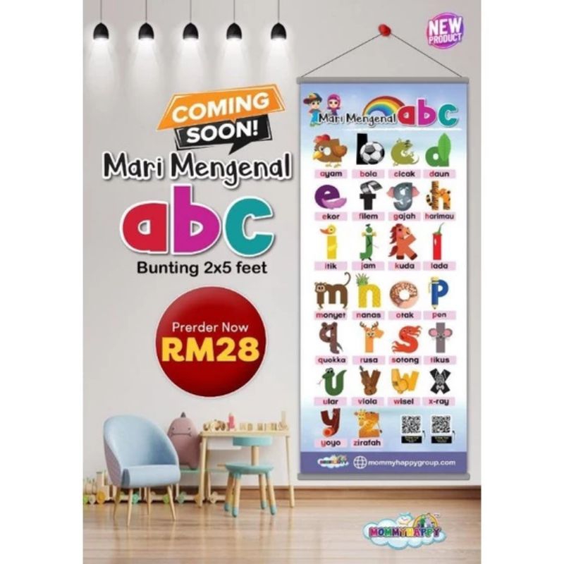 Bunting Mari Mengenal abc | saiz 2×5 | bunting boleh gantung | kalis ...