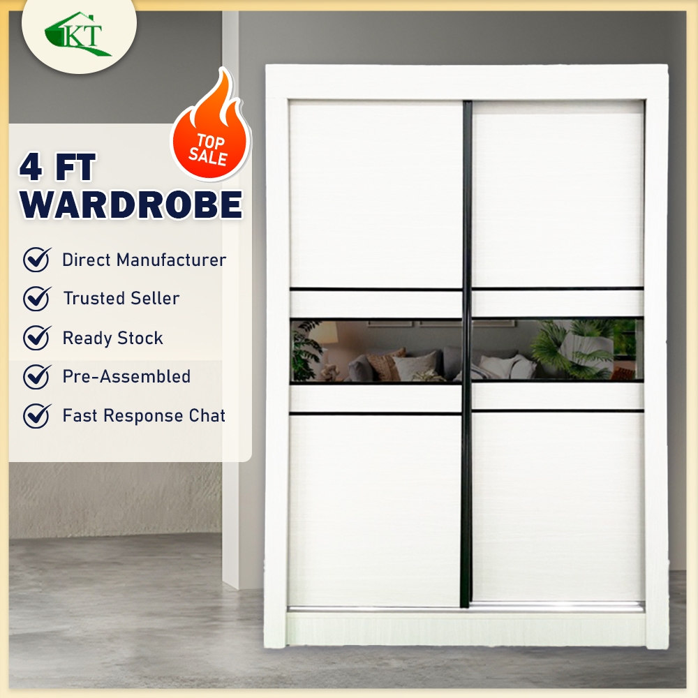 [Siap Pasang] KT Furniture 4 FT Sliding Wardrobe Almari Baju Sliding 4