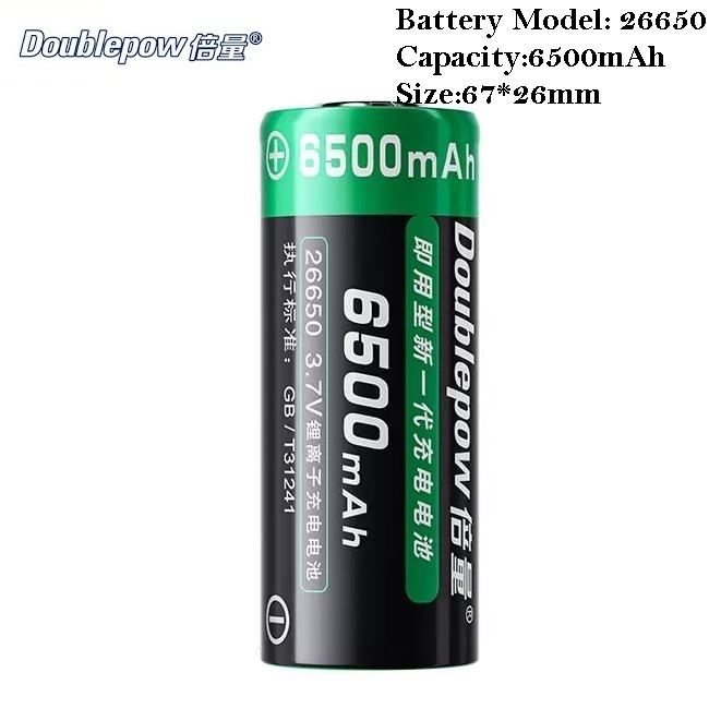 Doublepow 26650 3.7V Flat Top Rechargeable Battery Li-ion Battery ...