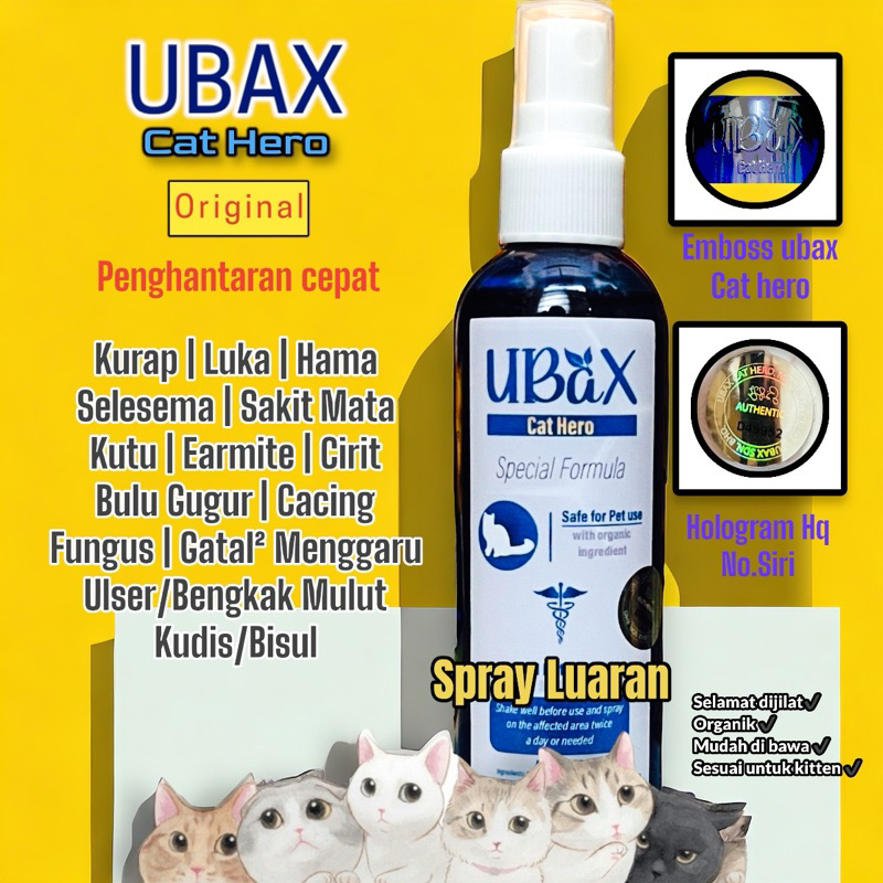 UBAX Cat Hero Spray Kucing Ubex Original HQ Luka,Fungus,Hama,Cat,Dog,Arnab,Hamster,Haiwan