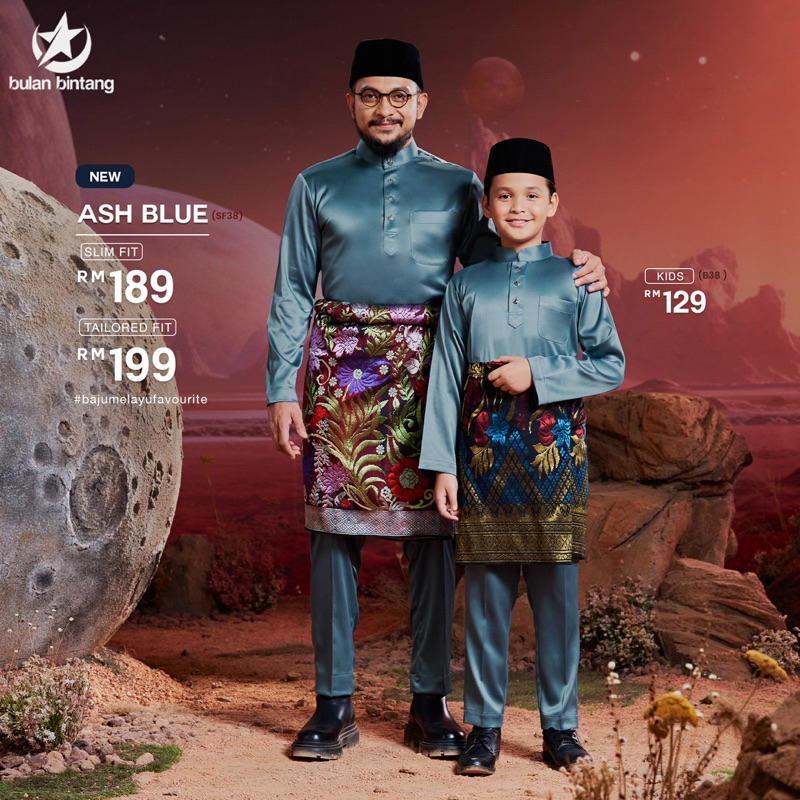 Slim Fit/Tailored Fit/Kids Baju Bulan Bintang RAYA 2024 : Ash Blue ...
