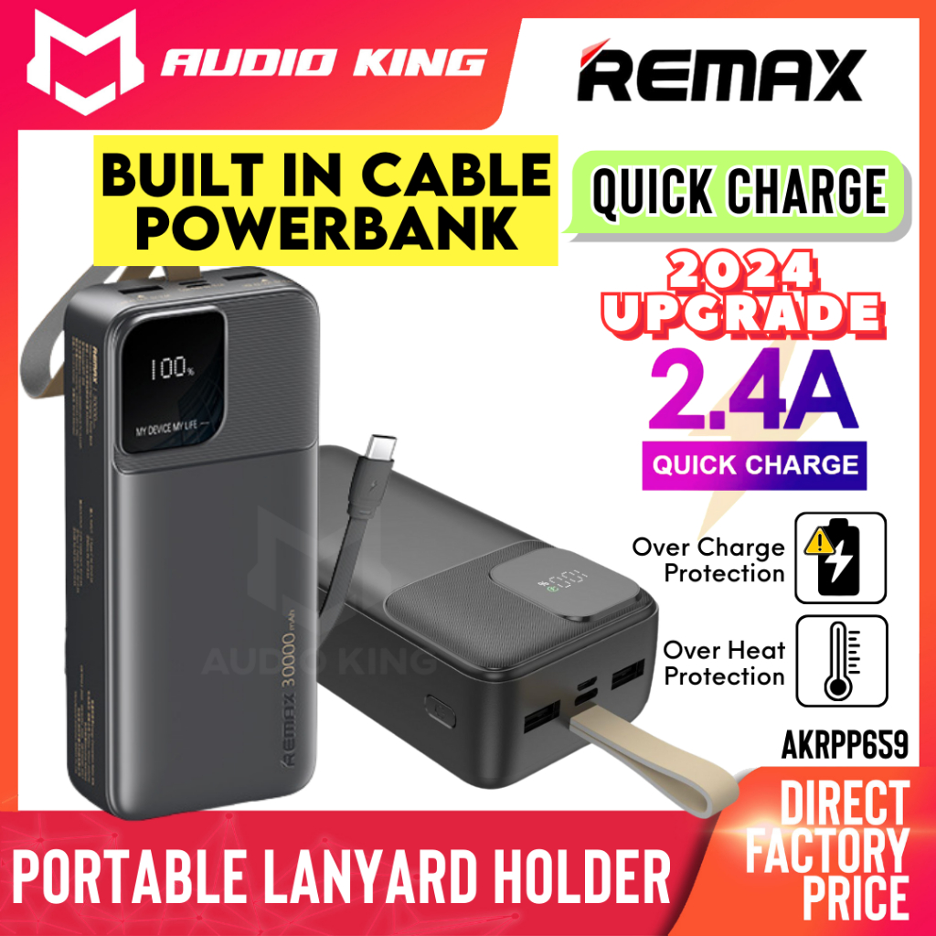 REMAX Battery Pack Quick Charging 2.4A Powerbank 30000mAh With Built In ...