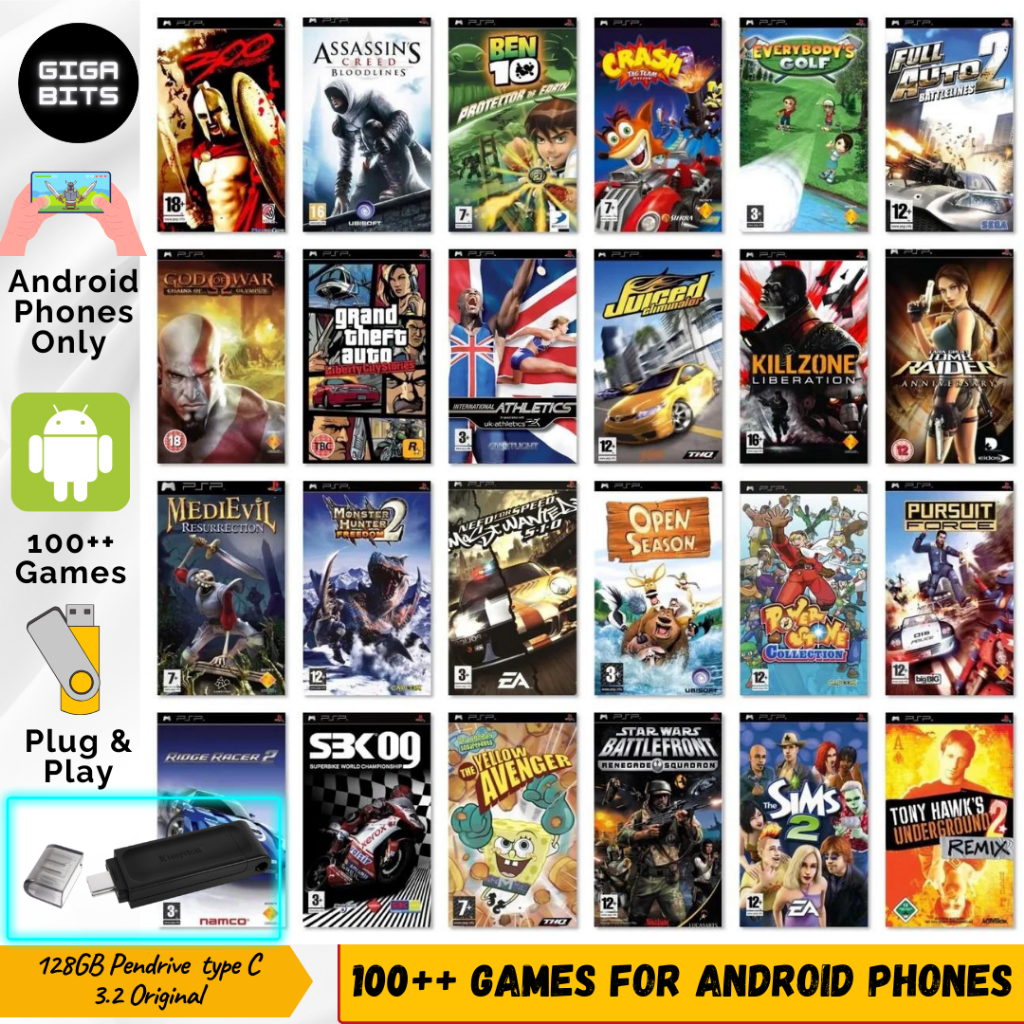 [ 100 Games ] Plug & Play For Android phones | 128 GB Pendrive type C ...