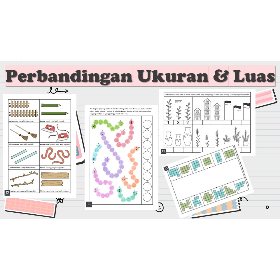 [P081] 15 Pages Perbandingan Ukuran & Luas Worksheet For Pre-school PDF ...