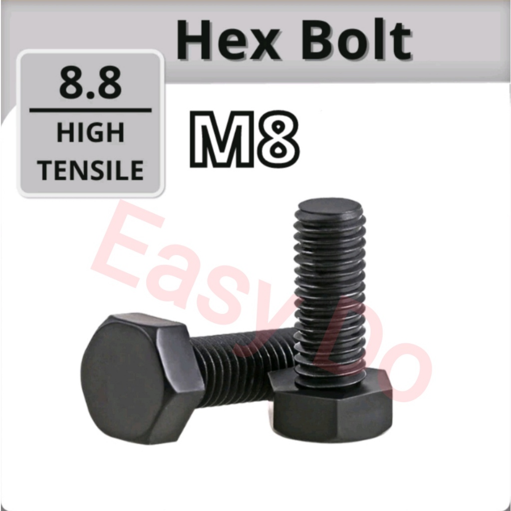 M8 Hex Bolt | Grade 8.8 High-Tensile Steel | Black Oxide Coating | Full ...