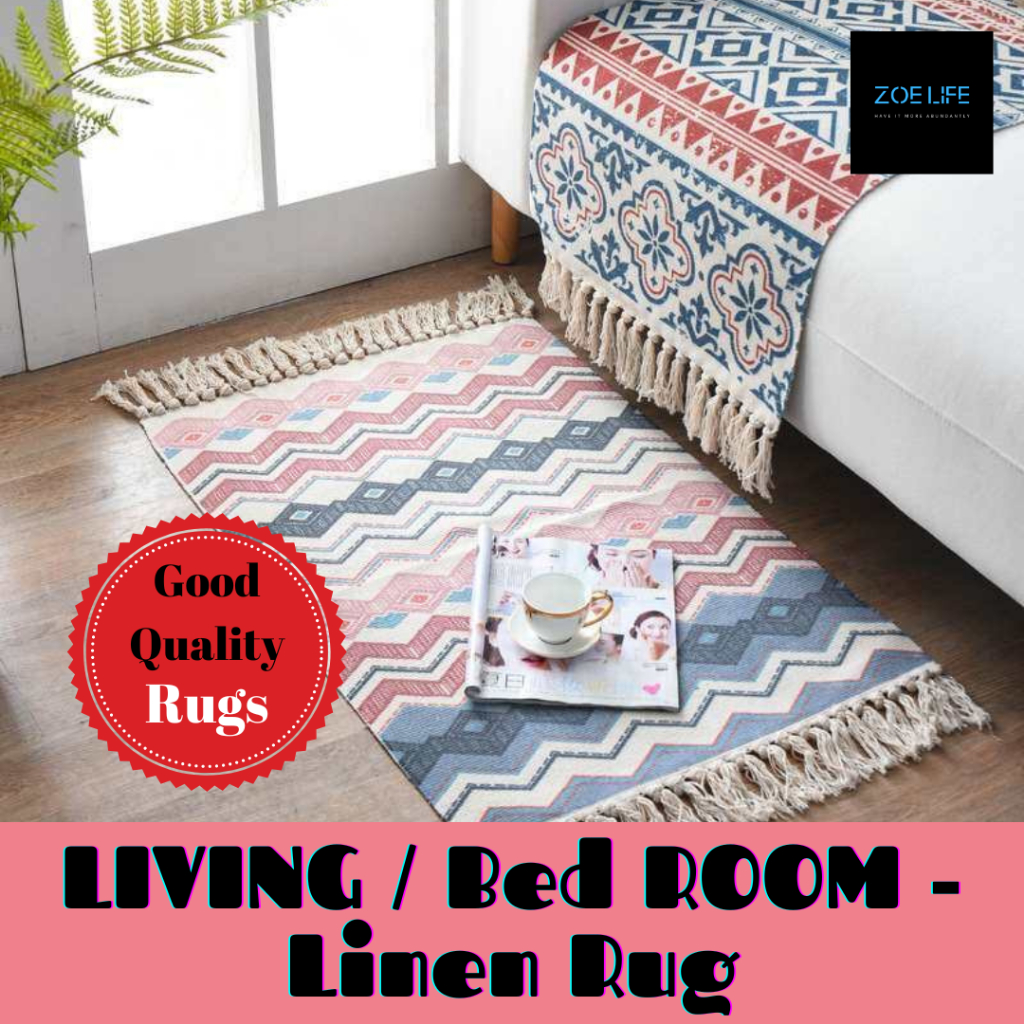 Cotton Linen Small Carpet Rug Washable Decorative Living or Bed Room ...