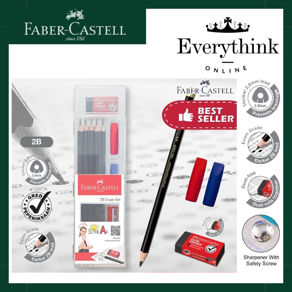 FABER CASTELL TRI-GRIP 2B EXAM SET IN 2 COVER CASE EXAM GRADE THICK ...