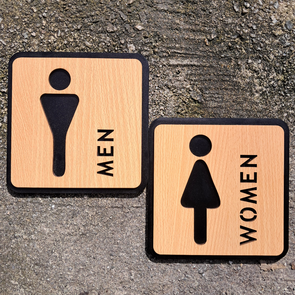 Toilet Sign Wooden Signage With Adhesive Papan Tanda Toilet | Shopee ...
