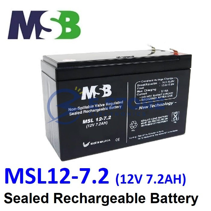 MSB 12V 7.2AH Rechargeable Sealed Lead Battery (MSL12-7.2) | Shopee ...