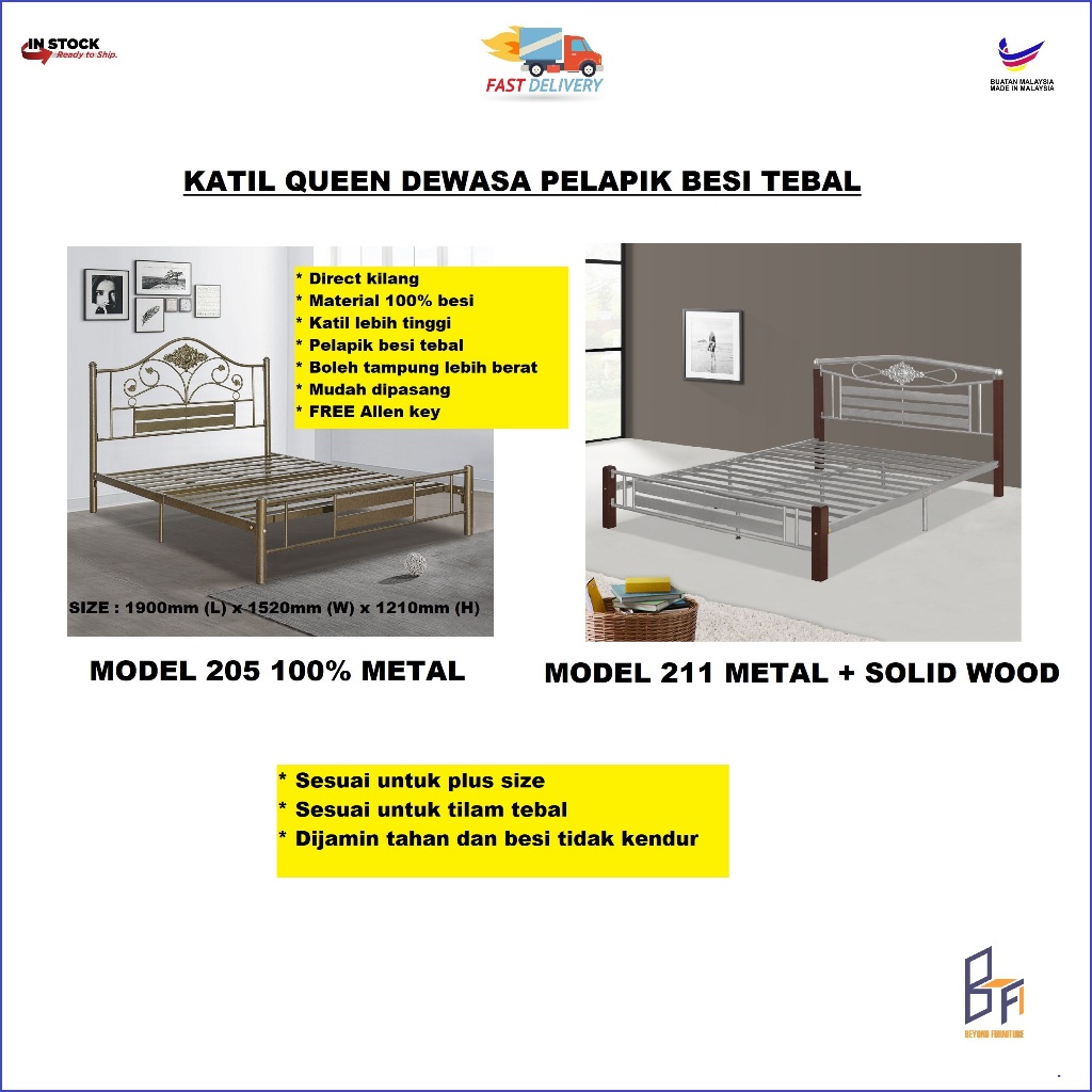 READY STOCK KEDAH Modern Queen Bed Frame 100% Metal Rangka Katil Besi ...