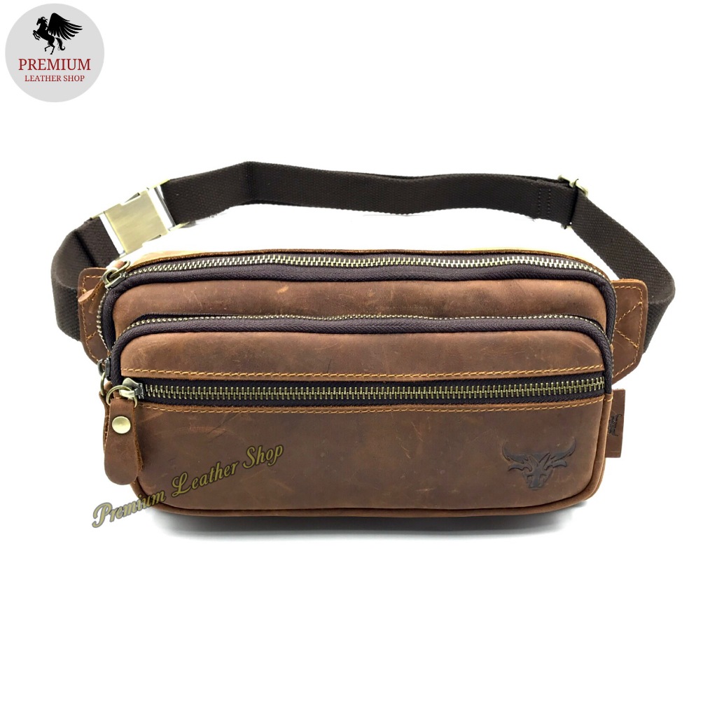 Rush Rider L Size Full Cow Leather Waist Bag Pouch Bag Men Chest Bag ...