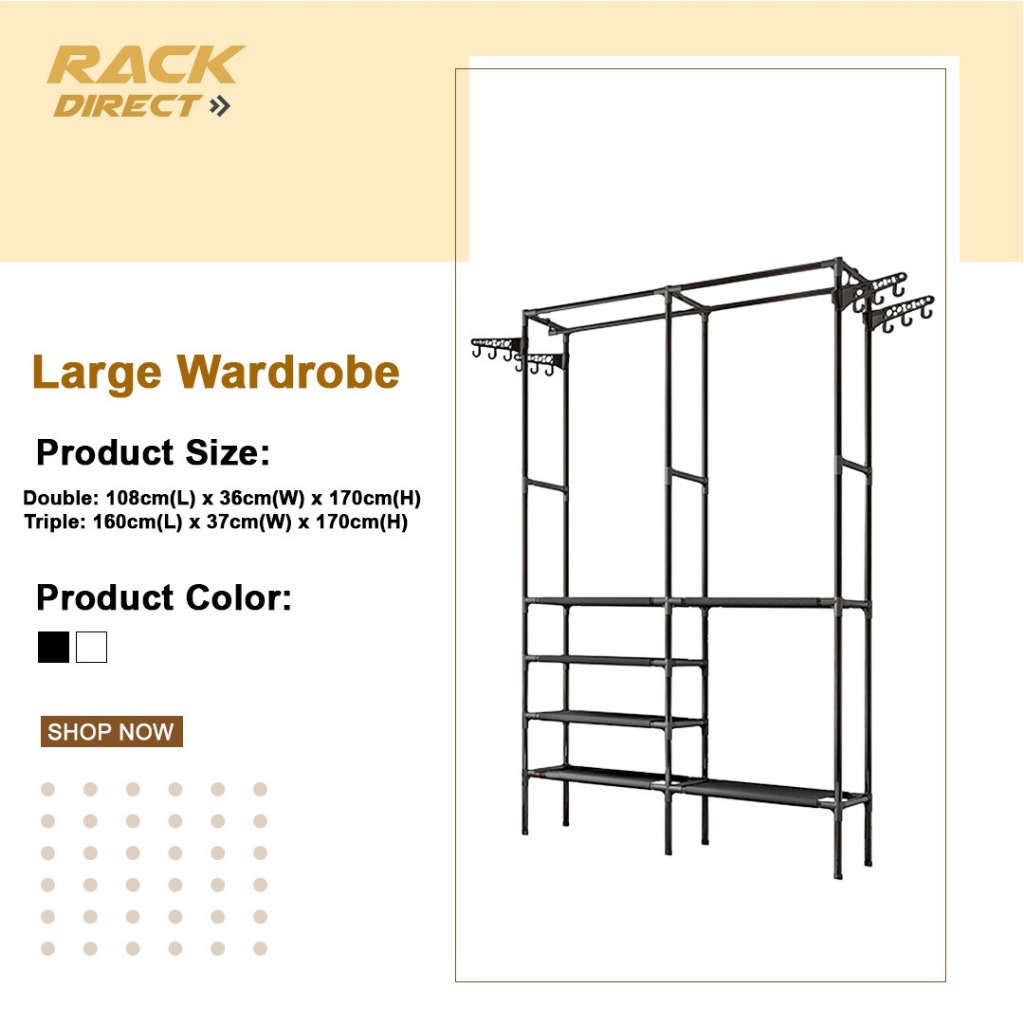 𝐑𝐚𝐜𝐤 𝐃𝐢𝐫𝐞𝐜𝐭 Double/Triple Multipurpose Large Wardrobe Large Stainless ...