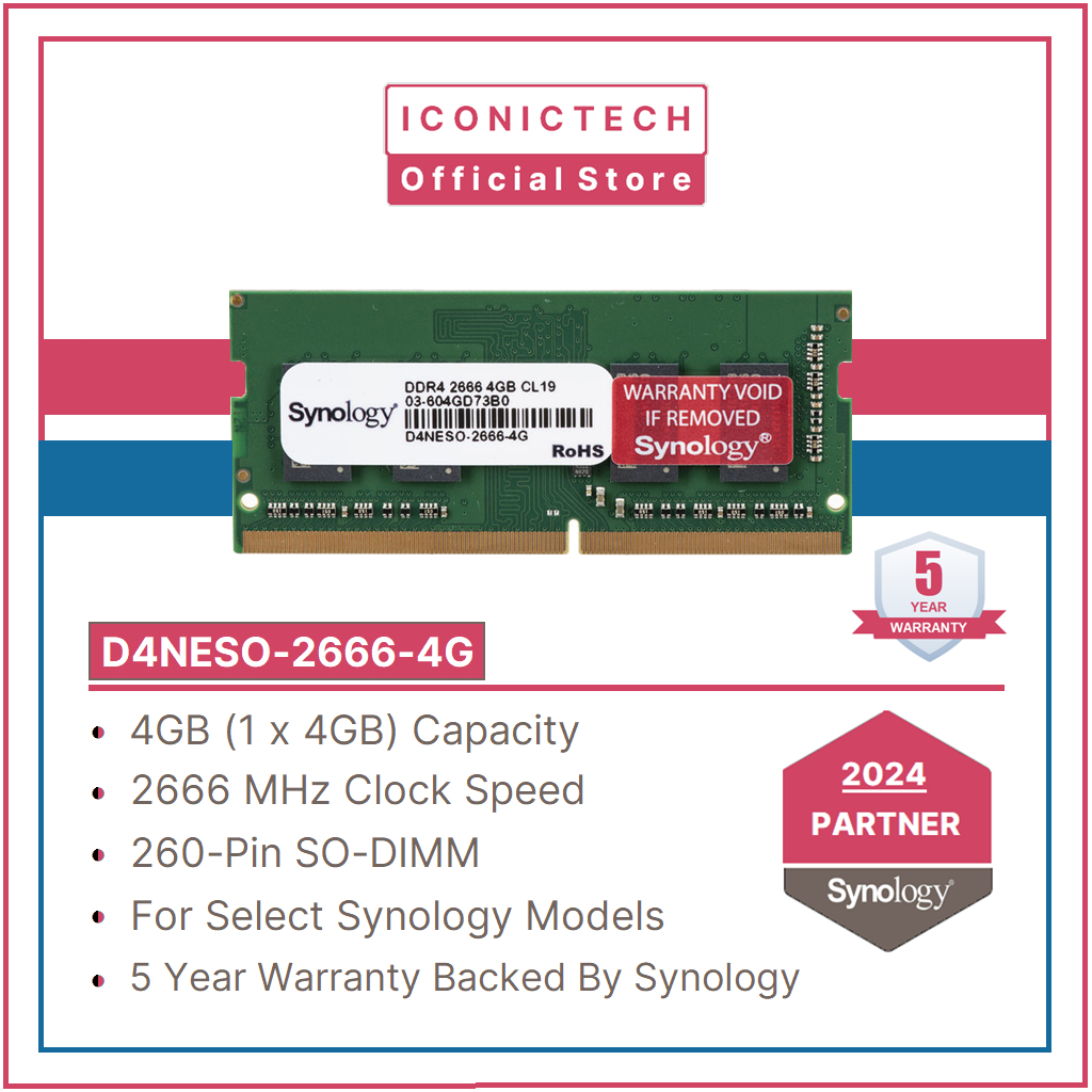 Synology 4GB DDR4-2666 SODIMM RAM - Non-ECC Memory For NAS Systems