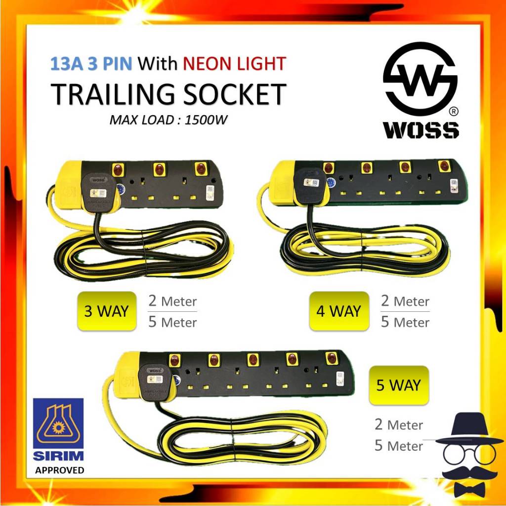 UMS / WOSS (SIRIM APPROVED) 2way 3way 4way 5way Trailing socket 2 Meter ...